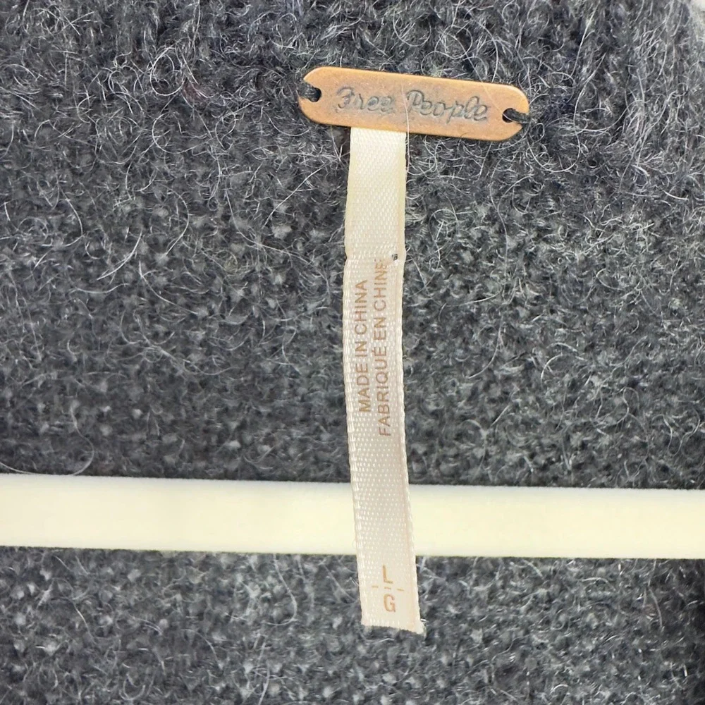 Free People Cardigan L‎ Grey Alpaca Wool Blend Boho Lagenlook Minimalist Neutral